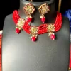 Crystal Beaded Flower Kundan Choker Necklace Set - Image 4
