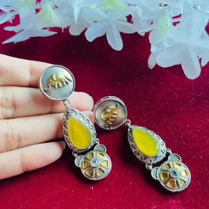 Yellow stone oxidised earrings