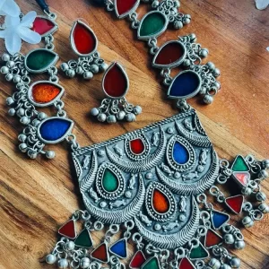 afgani multicolor oxidised necklace set