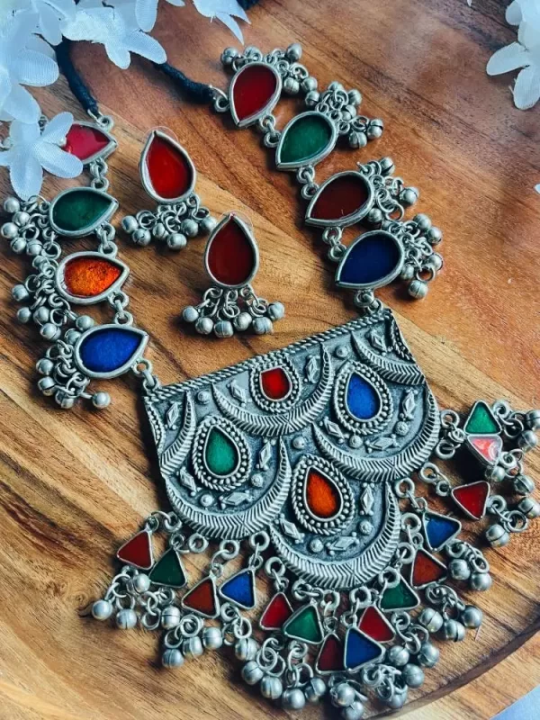 afgani multicolor oxidised necklace set