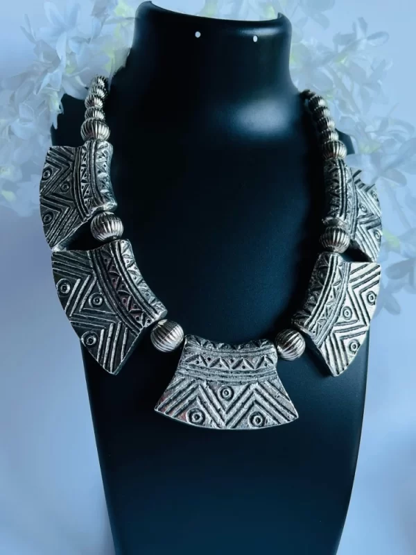 silver oxidised tribal necklace