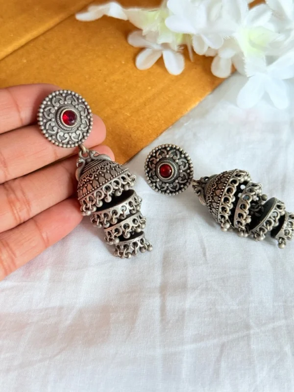 red-stone-layered-oxidised-earrings