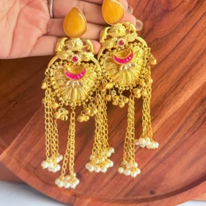 pink-chain-long-brass-earrings