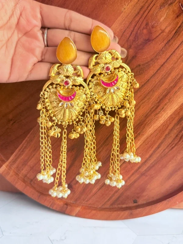 pink-chain-long-brass-earrings