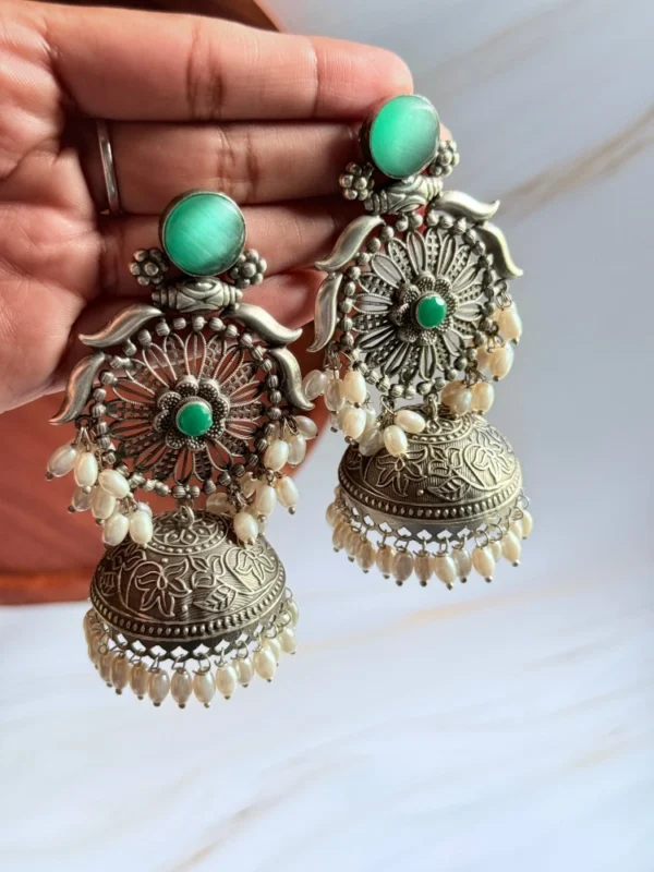 green-silver-look-alike-jhumkas
