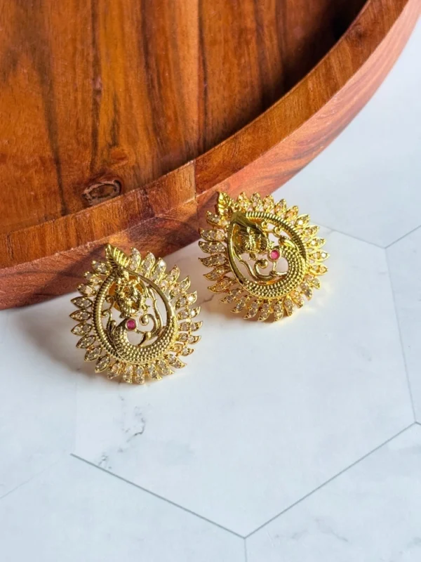 peacock-design-golden-stone-studs
