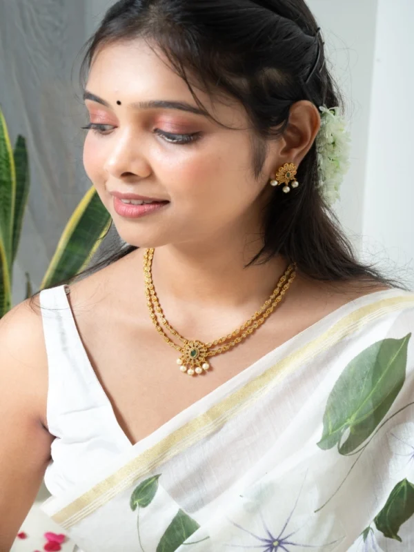 green-stone-dual-layer-temple-necklace-set
