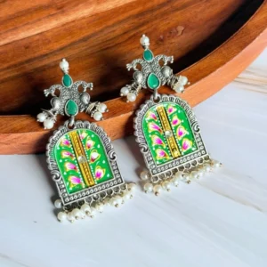 green-tanjore-paint-earrings