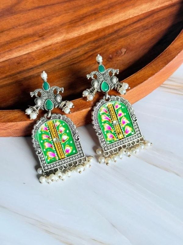 green-tanjore-paint-earrings