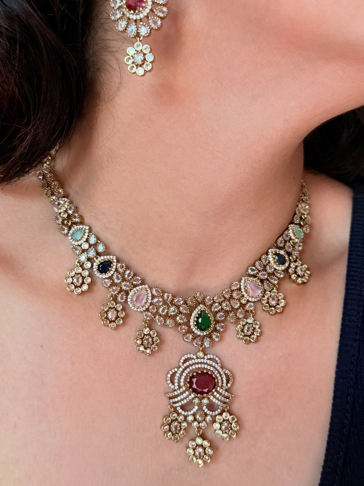 Premium Victorian AD Multicolor Necklace Set - Image 3