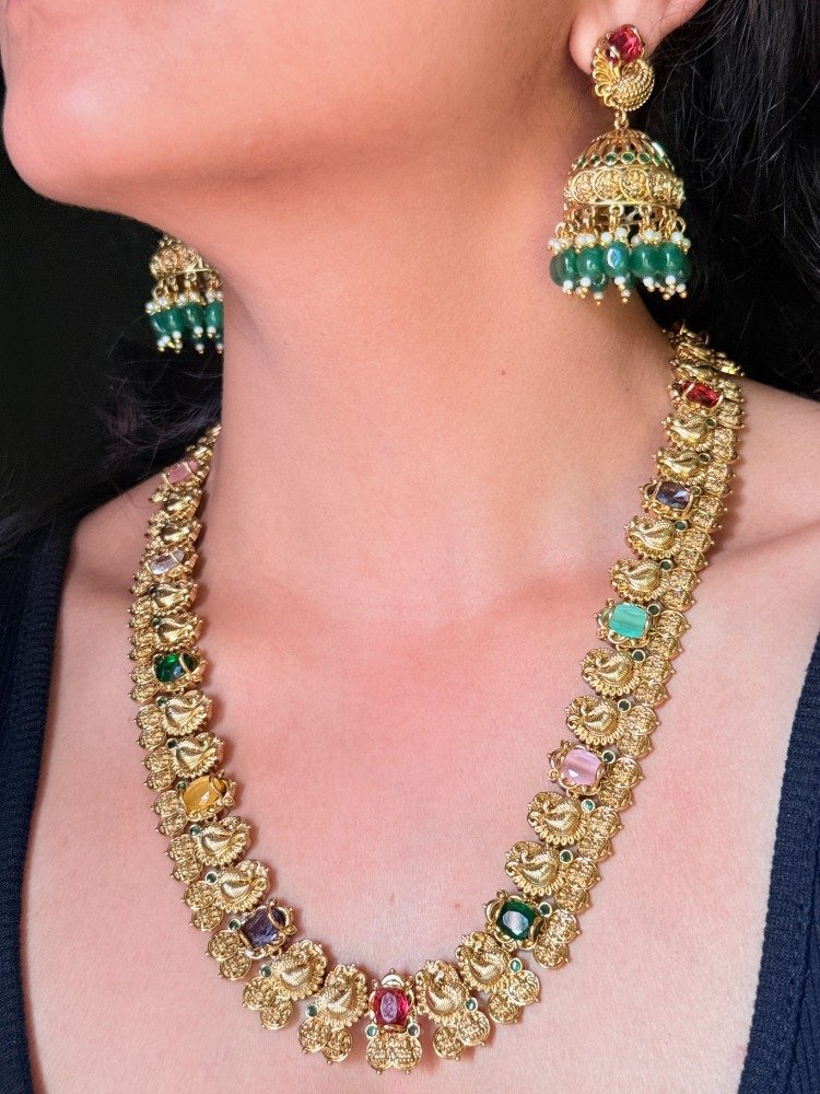 multicolor-peacock-temple-set