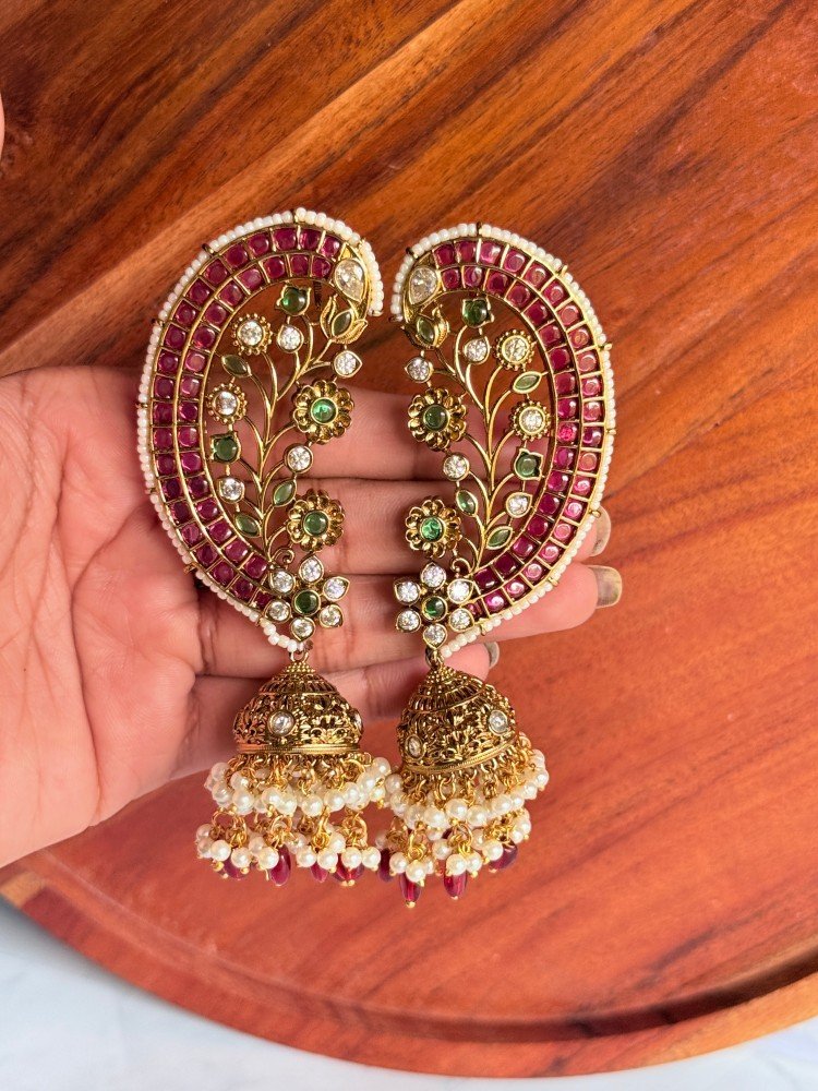 peacock-jadau-kaan-jhumka