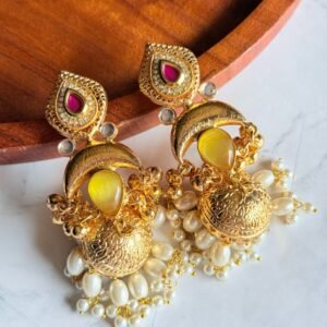 yellow-kundan-jhumkas