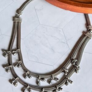 double-layered-silver-necklace-set