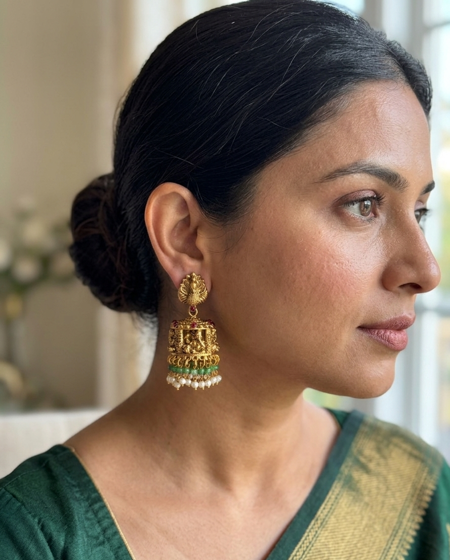 green-beaded-antique-jhumkas