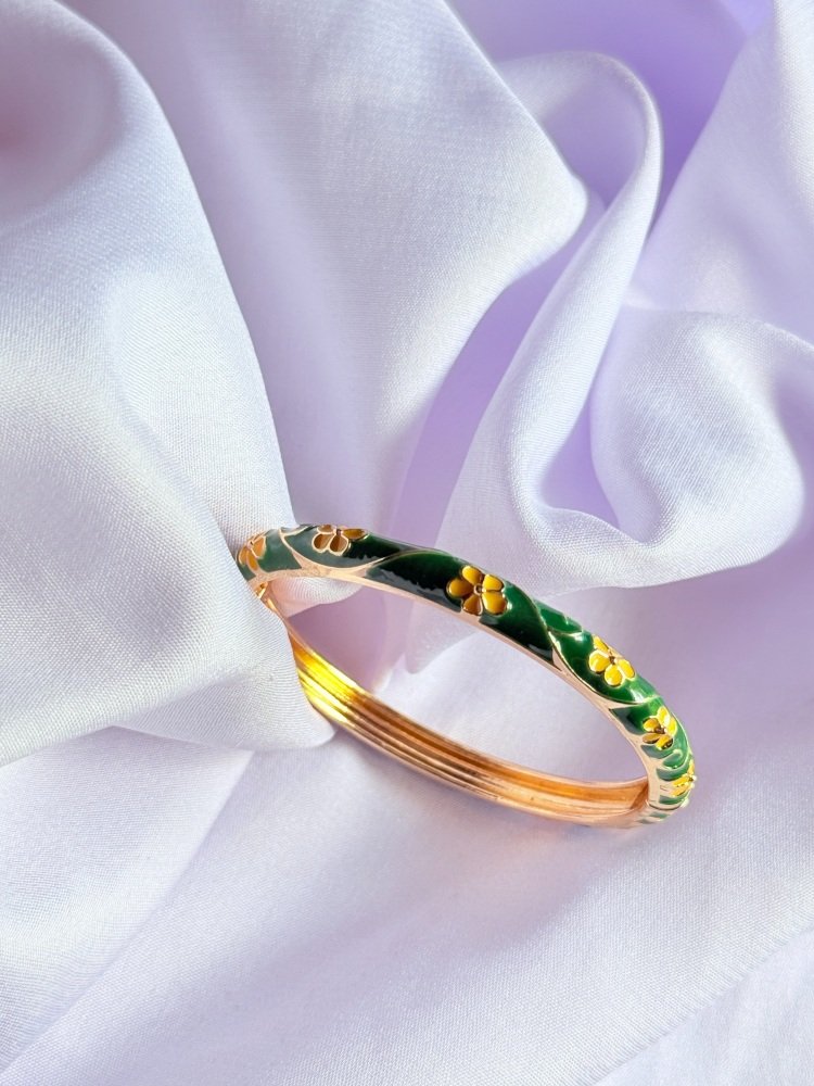 green-floral-enamel-bangle