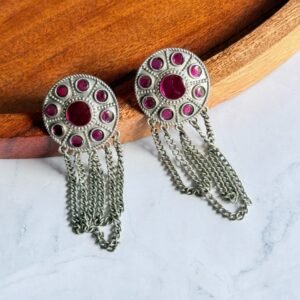 pink-beads-chain-earrings