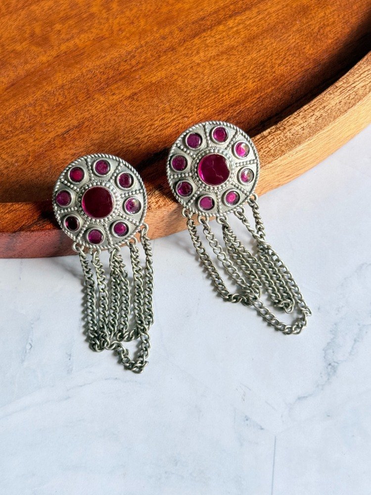 pink-beads-chain-earrings