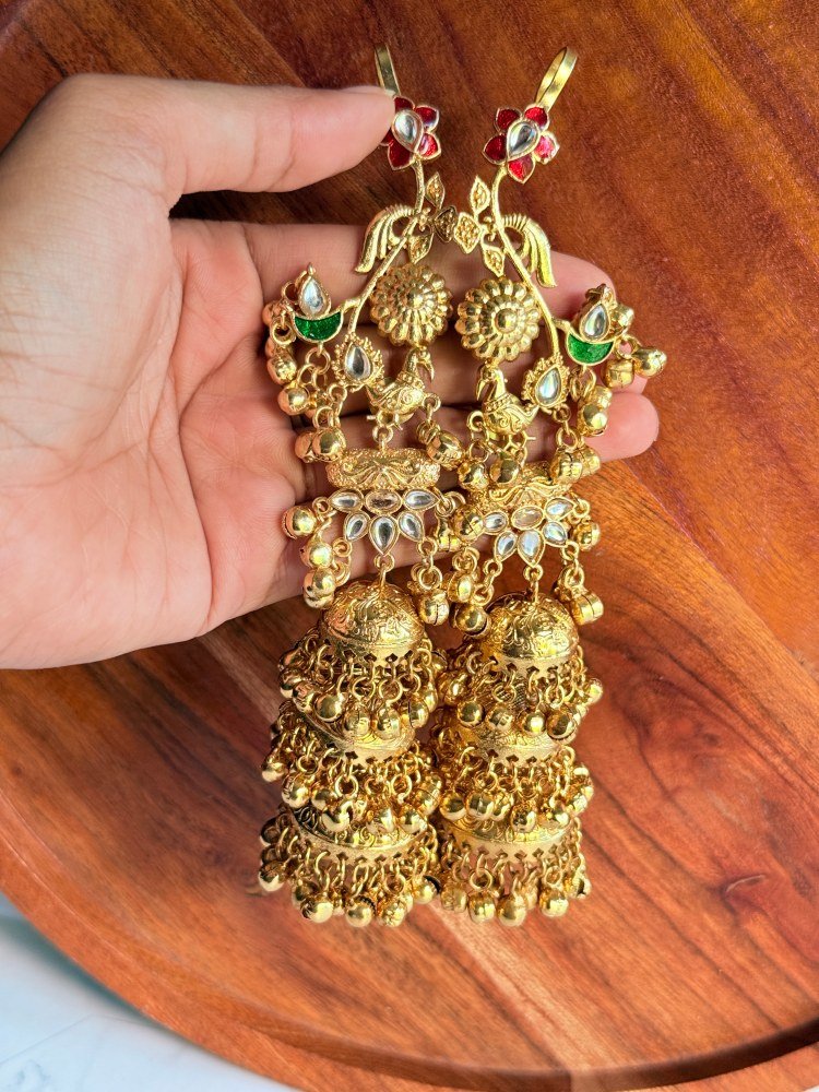 peacock-jhumka-earcuffs