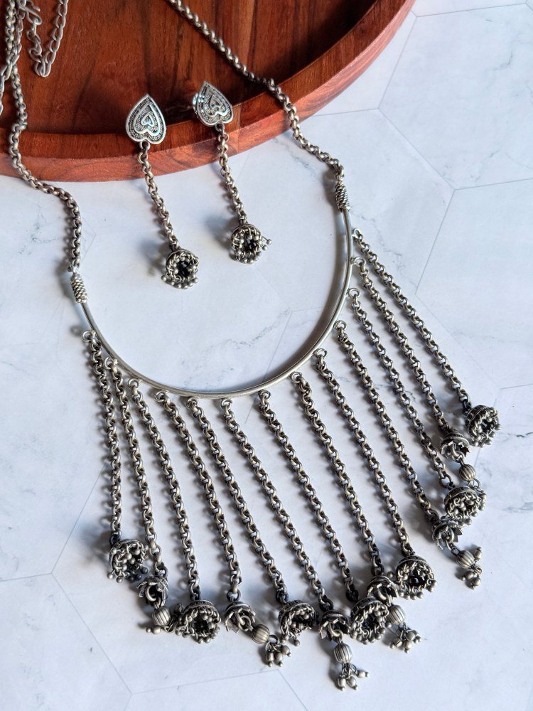antique-jhumka-hanging-necklace-set