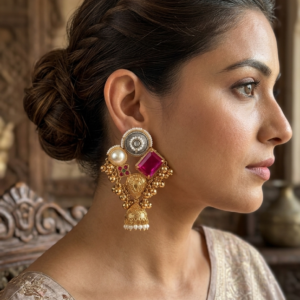 pink brass stone earrings pink-brass-stone-earrings