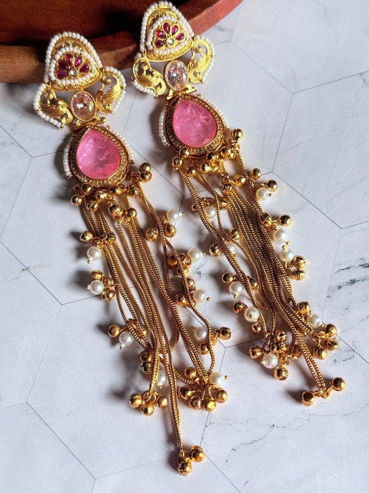 pink-stone-kashmiri-earrings