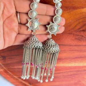 silver chain hanging jhumka earcuffs silver-chain-hanging-jhumka-earcuffs