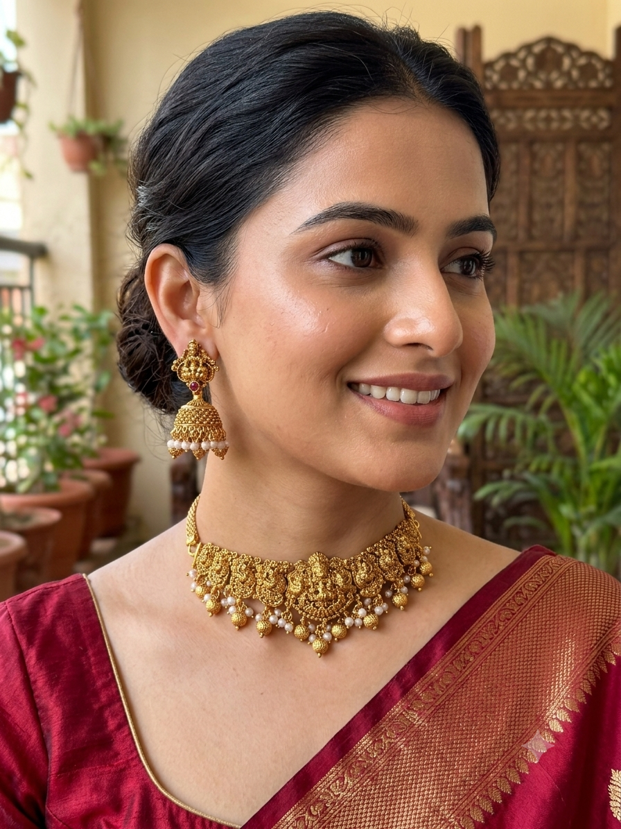 temple-lakshmi-golden-choker-set