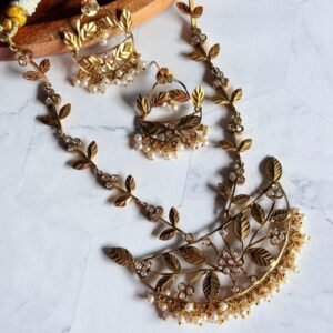 brass golden floral necklace brass-golden-floral-necklace