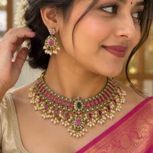AD stone studded choker set ad stone studded necklace