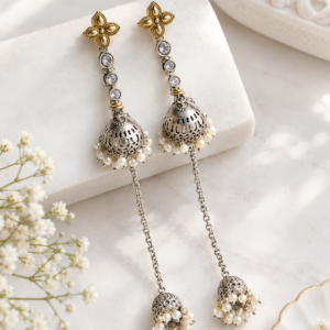 Elegant Silver-Gold Jhumka Earrings Elegant-Silver-Gold-Jhumka-Earrings