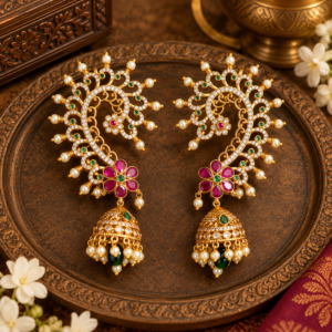 Ornate Emerald and Ruby Jhumka Earrings Emerald-and-Ruby-Jhumka-Earrings