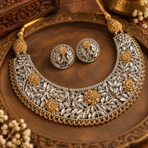 Ornate Silver and Gold Floral Jewelry Set Ornate-Silver-and-Gold-Floral-Jewellery-Set