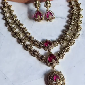 Red stone layered necklace set