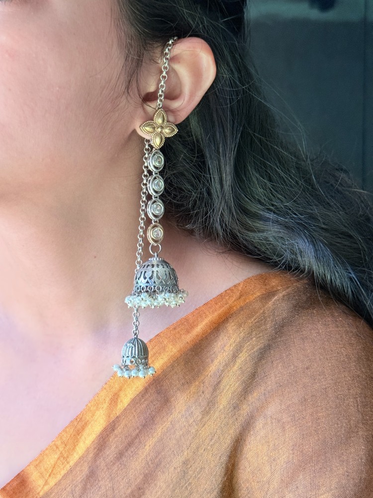 dual-tone-floral-ear-chain-jhumkas